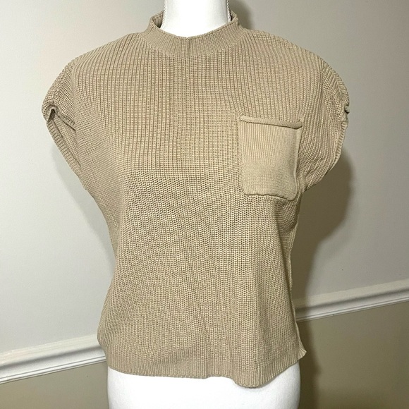 LILLUSORY Beige Knit Sleeveless Top, With Pocket, 100 % Cotton, Sz L - Picture 4 of 11